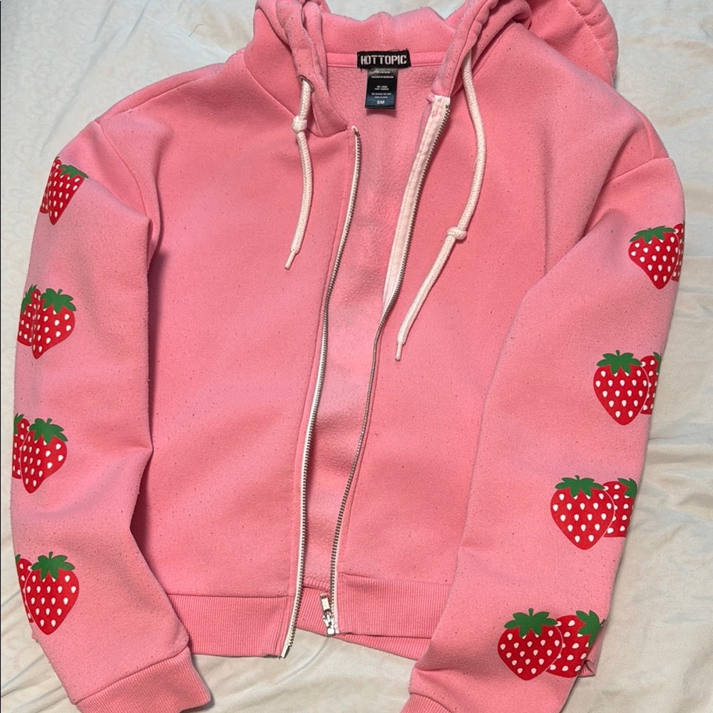 Pink Hoodie with Strawberry Print